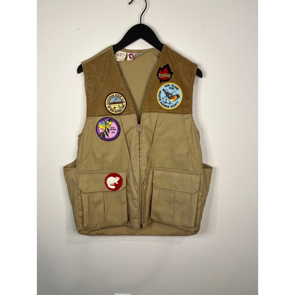 Sports Afield Mens Utility Vest Vintage Patches Corduroy Tan Small Regular